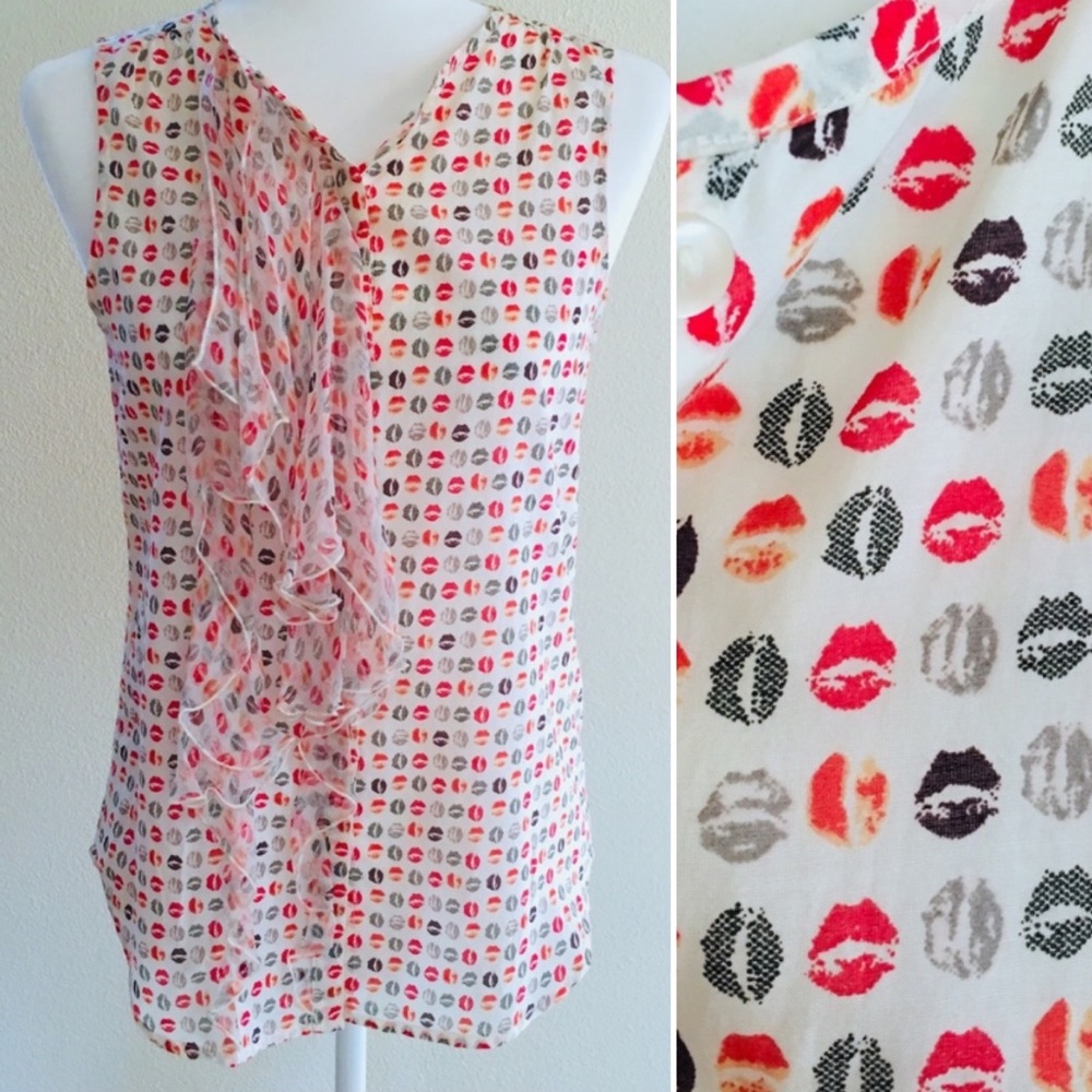 Gap Lip Print Button-Up Ruffle Top - image 1